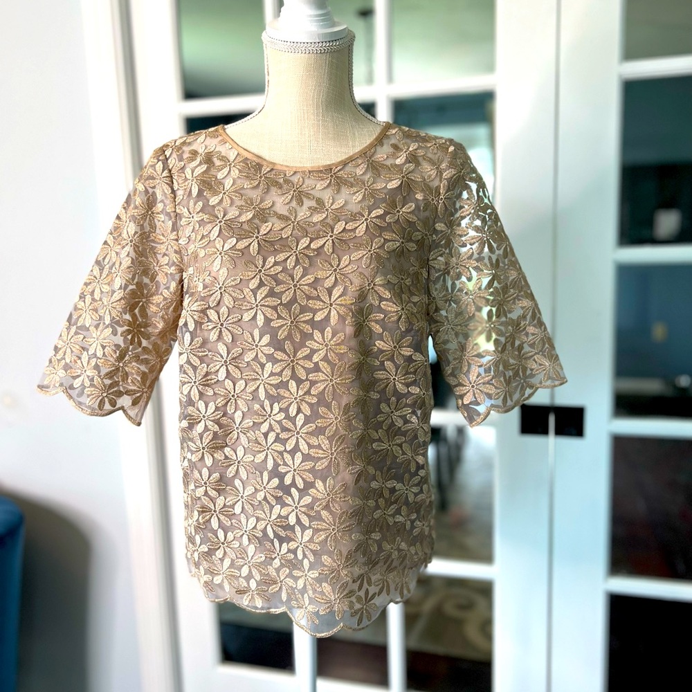 BODEN blouse with gold floral appliqués